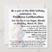ラスベガスの第40誕生会の名前入りな印 招待状 (裏面)