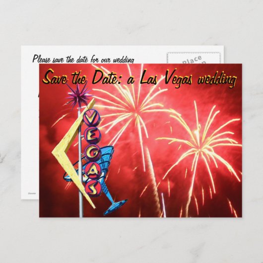 ラスベガスの結婚ヴィンテージサイン花火 案内ポストカード (正面/裏面)