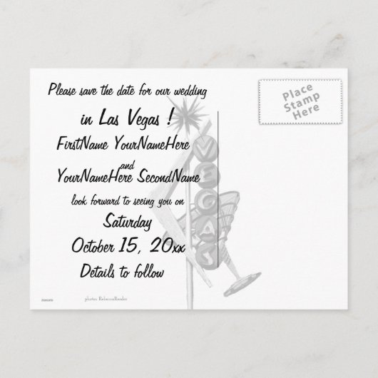 ラスベガスの結婚ヴィンテージサイン花火 案内ポストカード (裏面)