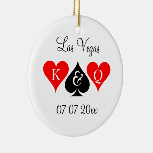 ラスベガスの結婚式のカスタムなモノグラムのクリスマスツリー セラミックオーナメント (右)