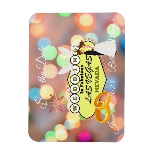 ラスベガスの結婚式の日付を保存するフォトマグネット マグネット (縦)