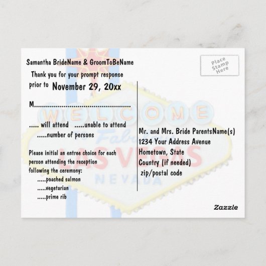 ラスベガスの結婚式の日付を保存 ポストカード (裏面)