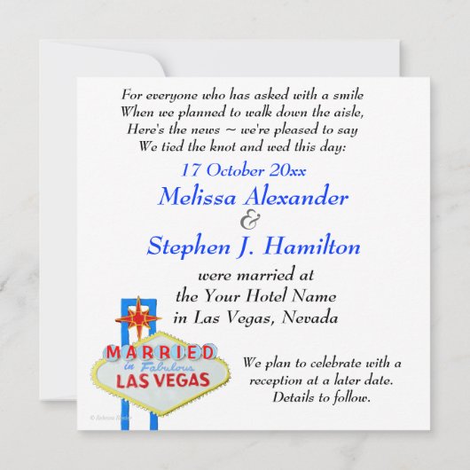 ラスベガスの結婚式の発表の写真カード 招待状 (裏面)