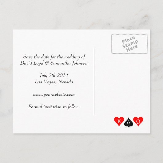ラスベガスの結婚式は日付はがきを保存する 案内ポストカード (裏面)