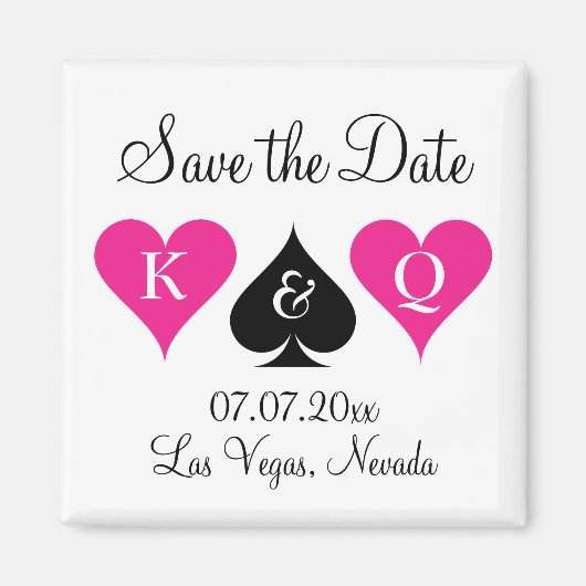 ラスベガスの結婚式は、日付の磁石をハートと保存 マグネット (正面)