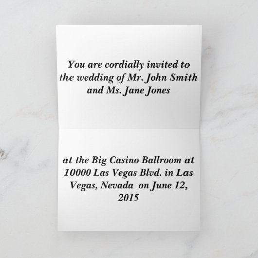 ラスベガスの結婚式招待状のたった今結婚しました 案内状 (内部)