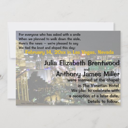 ラスベガスの結婚式私達は結び目の発表を結びました 招待状 (裏面)