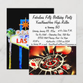 ラスベガスの華やかな50歳誕生日パーティー 招待状 (正面/裏面)