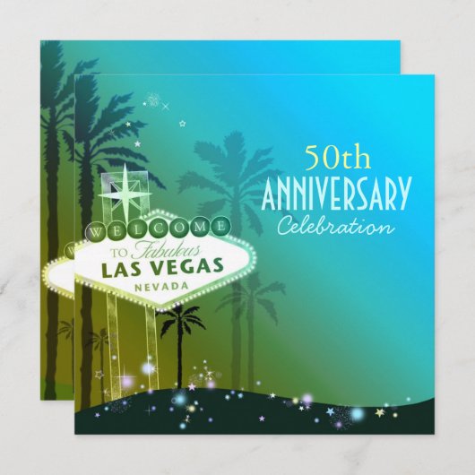 ラスベガスの豪華な50周年結婚記念日 招待状 (正面/裏面)