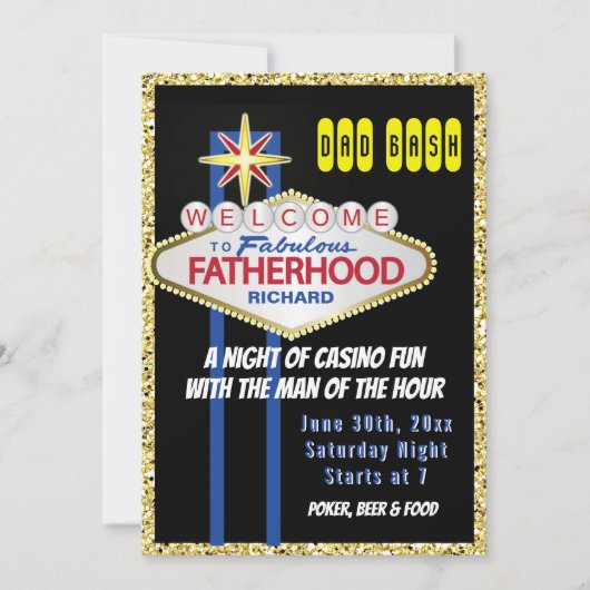 ラスベガスへようこそ素晴らしい父親の赤ちゃんシャワー 招待状 (正面)