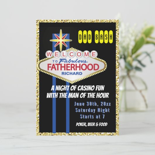 ラスベガスへようこそ素晴らしい父親の赤ちゃんシャワー 招待状 (スタンド正面)