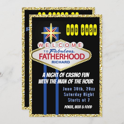 ラスベガスへようこそ素晴らしい父親の赤ちゃんシャワー 招待状 (正面/裏面)