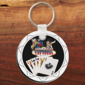 ラスベガスウェルカムサインブラックトランプのポーカーチップ キーホルダー (正面)