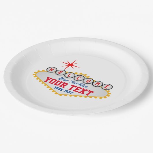 ラスベガスウェルカムサインyourテキスト紙プレート ペーパープレート (アングル)