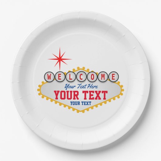 ラスベガスウェルカムサインyourテキスト紙プレート ペーパープレート (正面)