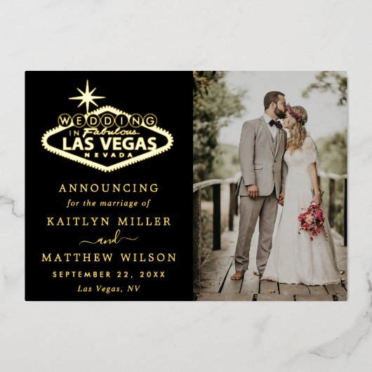 ラスベガスエレガントの目的地の結婚式のお知らせ 箔招待状 (正面)