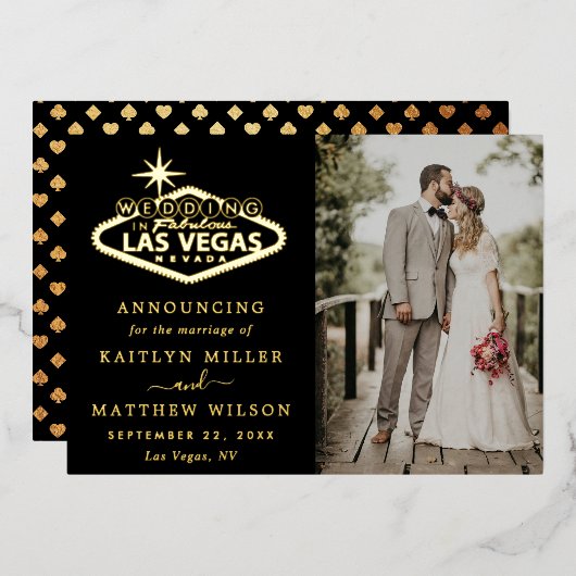 ラスベガスエレガントの目的地の結婚式のお知らせ 箔招待状 (正面/裏面)