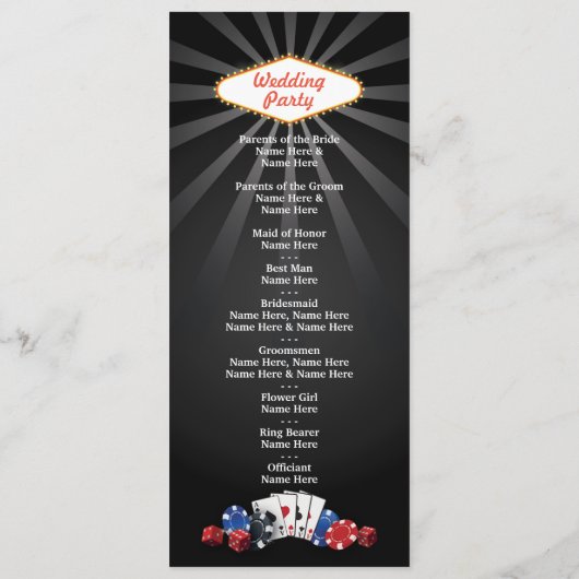 ラスベガスカジノのサイコロとトランプの結婚式プログラム プログラム (裏面)