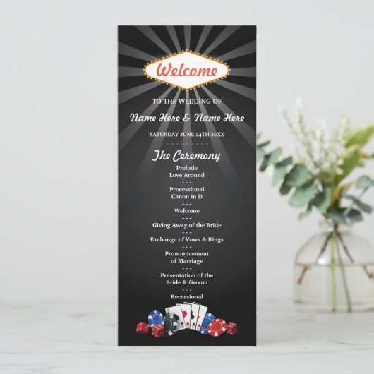 ラスベガスカジノのサイコロとトランプの結婚式プログラム プログラム (スタンド正面)