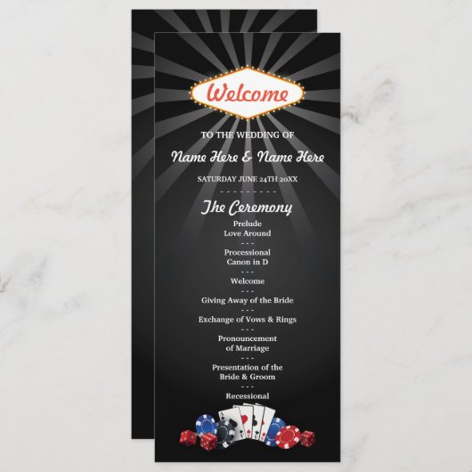 ラスベガスカジノのサイコロとトランプの結婚式プログラム プログラム (正面/裏面)
