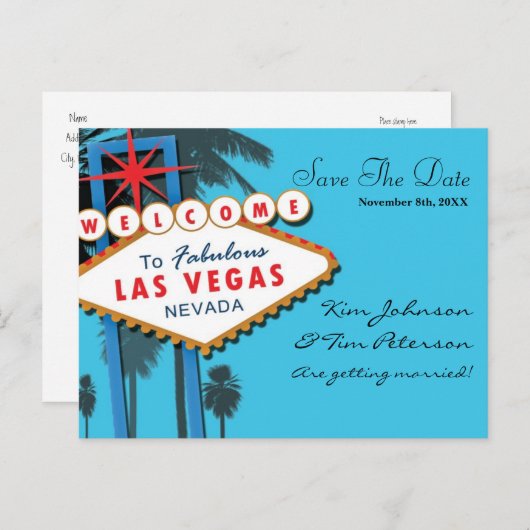 ラスベガスカジノウェディング日付ポストカードを保存 案内ポストカード (正面/裏面)