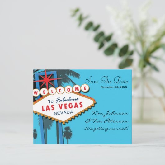 ラスベガスカジノウェディング日付ポストカードを保存 案内ポストカード (スタンド正面)