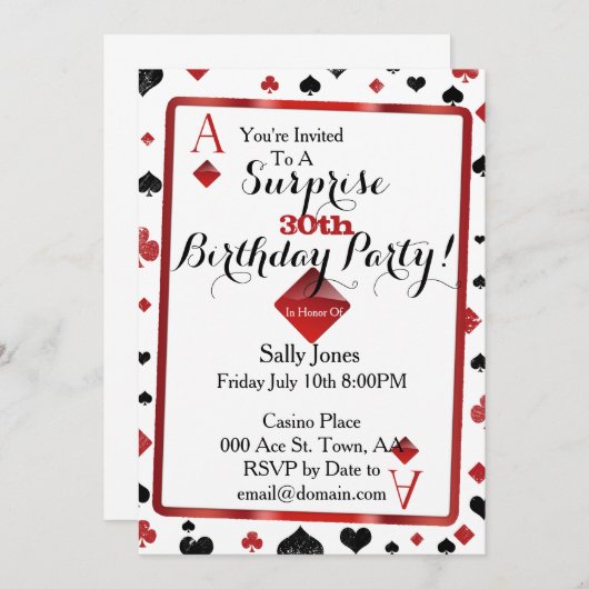 ラスベガスカジノサプライズバースデーパーティー 招待状 (正面/裏面)