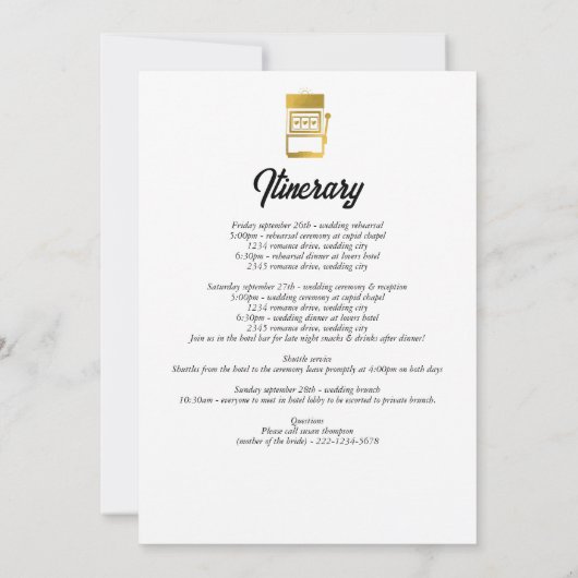 ラスベガスカジノデスティネーションウェディングの日程 (裏面)