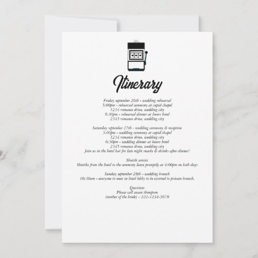 ラスベガスカジノデスティネーションウェディングの日程 (裏面)