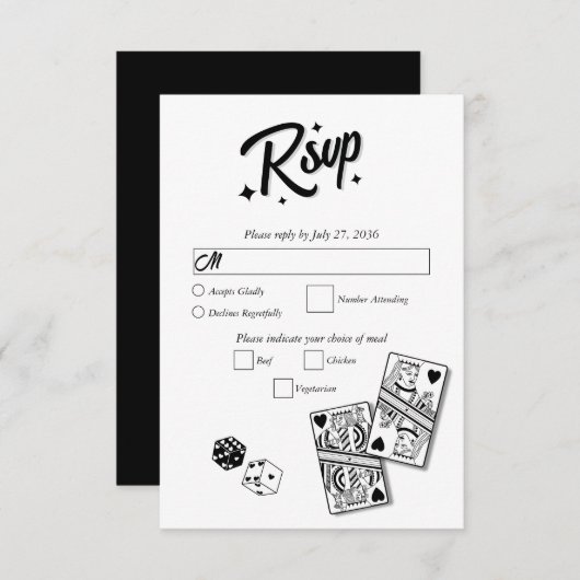 ラスベガスカジノデスティネーションウェディングブラック 出欠カード (正面/裏面)