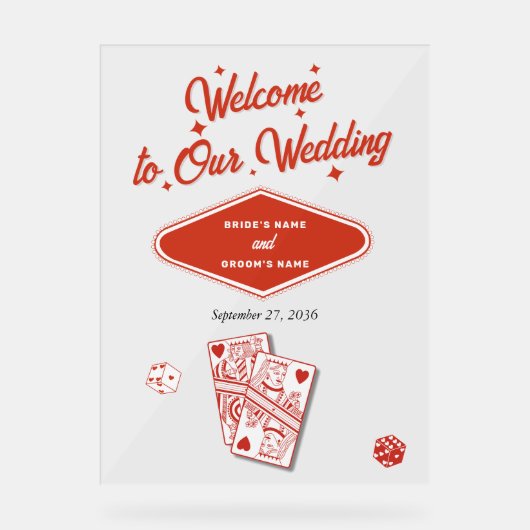 ラスベガスカジノデスティネーションウェディングレッドホワイト アクリルサイン (正面)