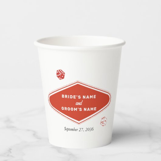 ラスベガスカジノデスティネーションウェディングレッドホワイト 紙コップ (正面)