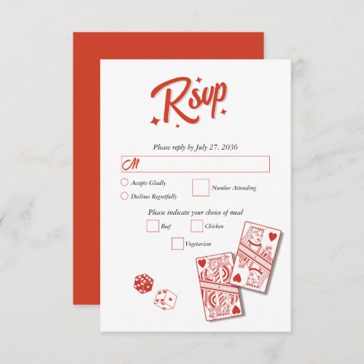 ラスベガスカジノデスティネーションウェディングレッド 出欠カード (正面/裏面)