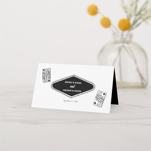 ラスベガスカジノデスティネーションウェディング白黒 プレイスカード (裏面)