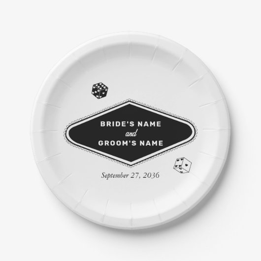 ラスベガスカジノデスティネーションウェディング白黒 ペーパープレート (正面)