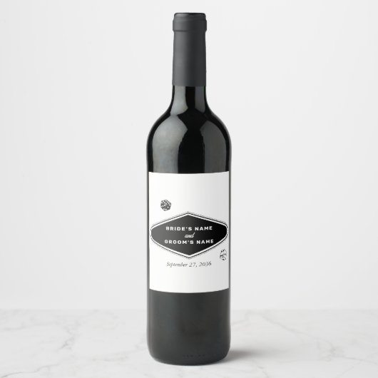 ラスベガスカジノデスティネーションウェディング白黒 ワインラベル (正面)