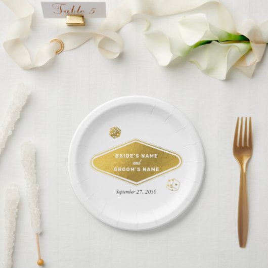ラスベガスカジノデスティネーションウェディング金ゴールド ペーパープレート (ウェディング)