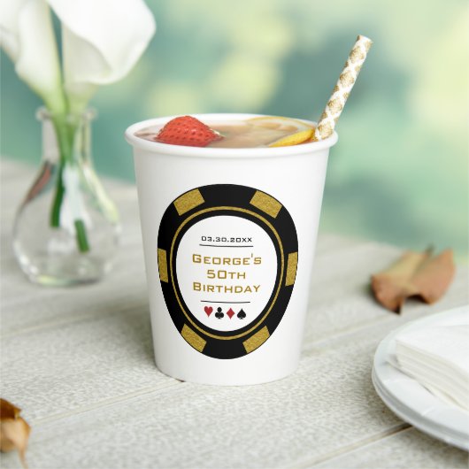 ラスベガスカジノトランプのポーカーチップインブラック金ゴールド誕生日 紙コップ (インサイチュ)