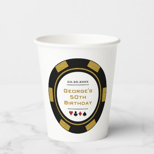 ラスベガスカジノトランプのポーカーチップインブラック金ゴールド誕生日 紙コップ (裏面)