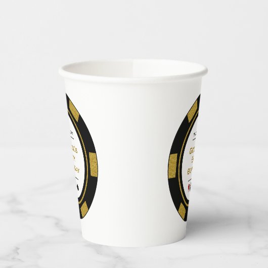 ラスベガスカジノトランプのポーカーチップインブラック金ゴールド誕生日 紙コップ (左)