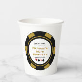 ラスベガスカジノトランプのポーカーチップインブラック金ゴールド誕生日 紙コップ (正面)