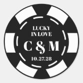 ラスベガスカジノトランプのポーカーチップウェディング日付を保存 ラウンドシール (正面)