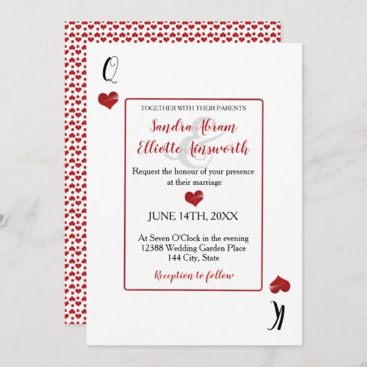 ラスベガスカジノトランプ赤いハートズ 招待状 (正面/裏面)