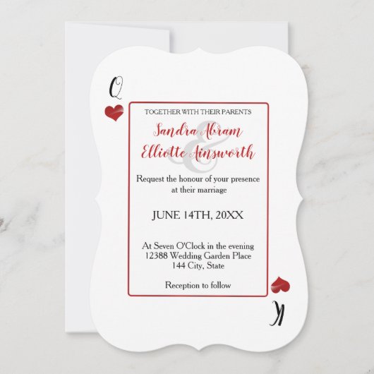 ラスベガスカジノトランプ赤いハート結婚ズ 招待状 (正面)