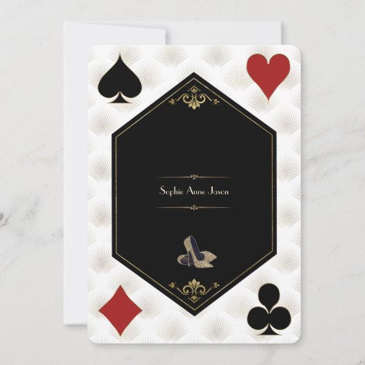 ラスベガスカジノナイトトランプのポーカーウーマン60誕生日 招待状 (裏面)