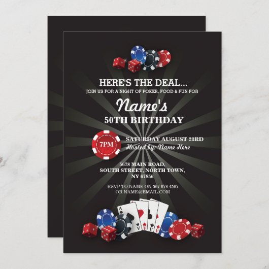 ラスベガスカジノナイトバースデーパーティー招待状 招待状 (正面/裏面)