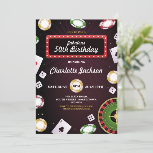 ラスベガスカジノナイト誕生日招待状パーティー 招待状 (スタンド正面)