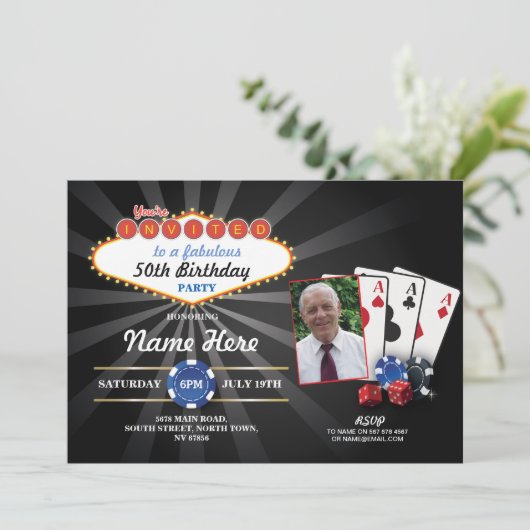 ラスベガスカジノフォト誕生日招待状パーティー 招待状 (スタンド正面)