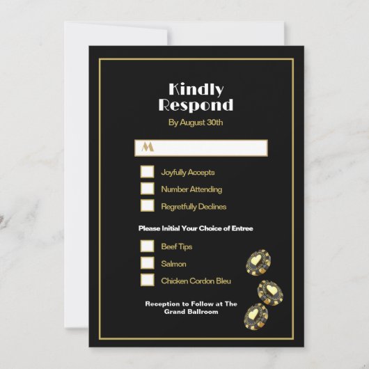 ラスベガスカジノブラックと金ゴールドディナーチョイスRSVP 招待状 (正面)