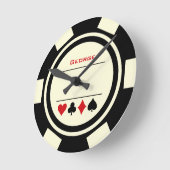 ラスベガスカジノブラックオフホワイトトランプのポーカーチップ ラウンド壁時計 (傾斜)